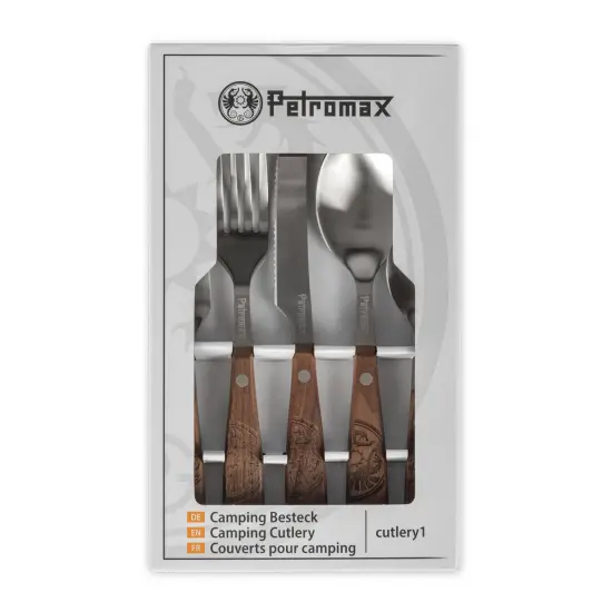 Petromax 5-Piece Camping Cutlery Set, Durable Stainless Steel Silverware with Walnut Wooden Handles, Portable Reusable Flatware for Travel and Backpacking {4}