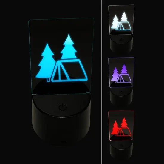 Camping Tent in the Woods Pine Trees 3D Illusion LED Night Light Sign Nightstand Desk Lamp {1}