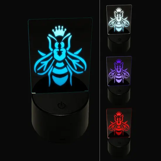 Queen Bee with Crown Honey Hive 3D Illusion LED Night Light Sign Nightstand Desk Lamp {1}