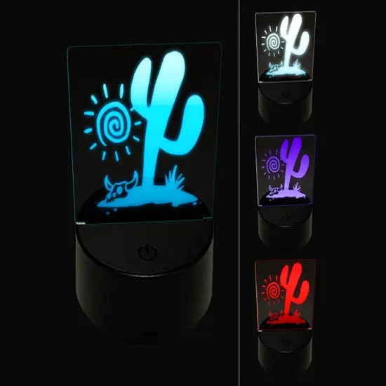Saguaro Cactus Sonoran Desert Bull Skull 3D Illusion LED Night Light Sign Nightstand Desk Lamp {1}