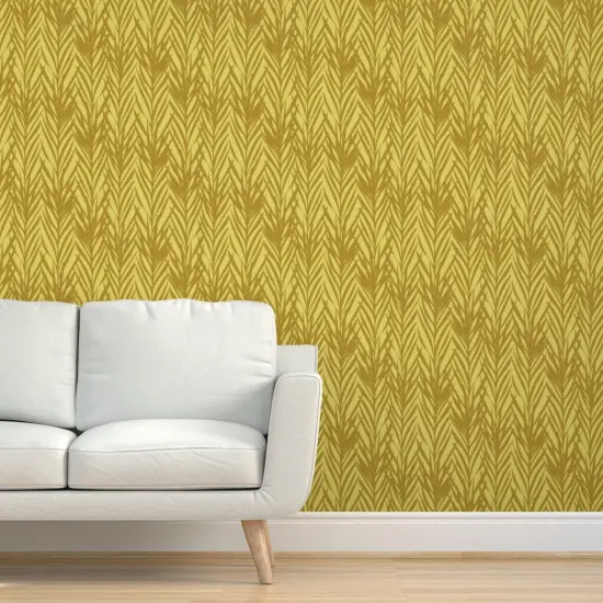 Pre-Pasted Wallpaper 2FT Wide Fall Botanical Golden Summer Mustard Gold Abstract Autumn Brown Custom Pre-pasted Wallpaper by Spoonflower {5}