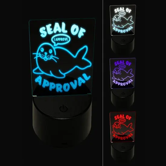 Seal of Approval I Approve Funny 3D Illusion LED Night Light Sign Nightstand Desk Lamp {1}