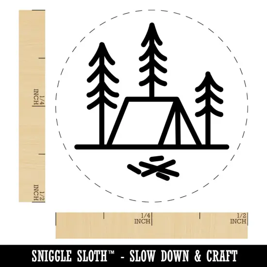 Simple Tent Camping in Woods Self-Inking Rubber Stamp for Stamping Crafting Planners Purple {1}
