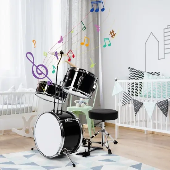 Junior Drum Set with 5 Drums Black {2}