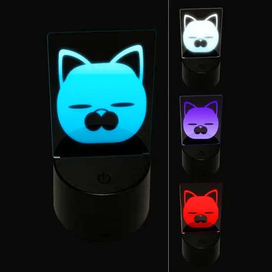 Round Cat Face Tired 3D Illusion LED Night Light Sign Nightstand Desk Lamp {1}