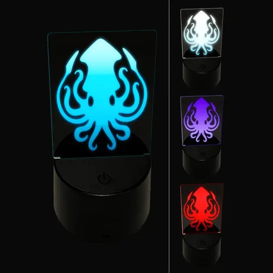 Inky Squid with Tentacles 3D Illusion LED Night Light Sign Nightstand Desk Lamp {1}