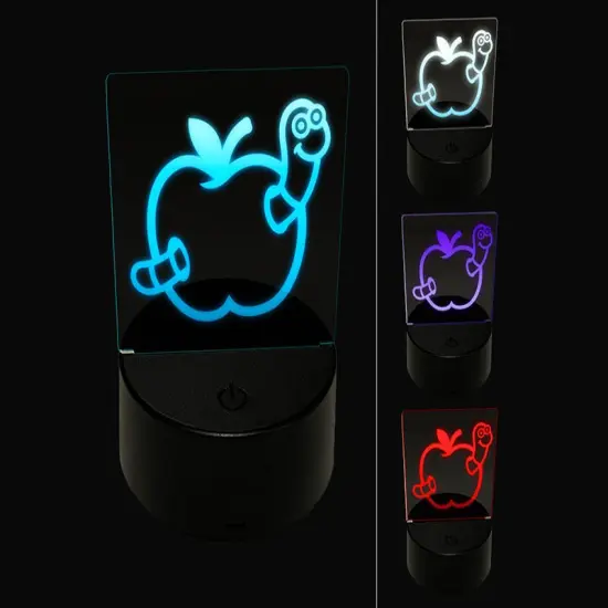 Worm in Apple 3D Illusion LED Night Light Sign Nightstand Desk Lamp {1}