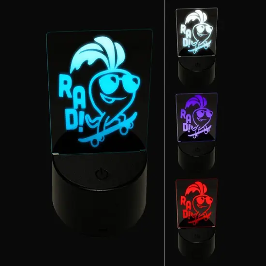 Totally Rad Radish on Skateboard 3D Illusion LED Night Light Sign Nightstand Desk Lamp {1}