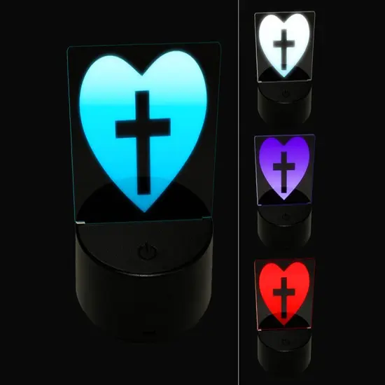 Cross in Heart Christian 3D Illusion LED Night Light Sign Nightstand Desk Lamp {1}