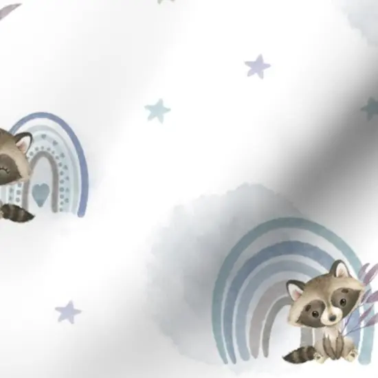 Various Fabrics by the Yard or Fat Quarter Woodland Nursery Cute Raccoons Watercolor Blue Rainbow Kids Forest Animals Baby Custom Printed Fabric by Spoonflower {7}
