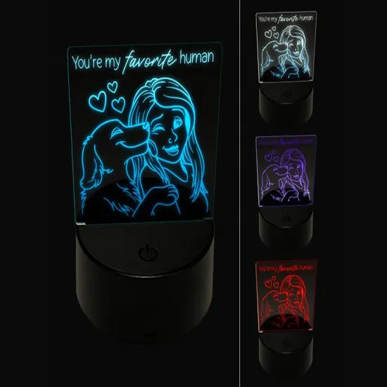You're My Favorite Human Dog Licking Woman's Face 3D Illusion LED Night Light Sign Nightstand Desk Lamp {1}
