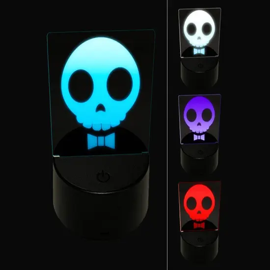 Dapper Skull with Bowtie 3D Illusion LED Night Light Sign Nightstand Desk Lamp {1}