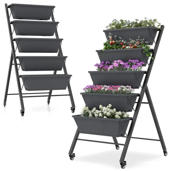 5-Tier Vertical Raised Garden Bed with Wheels and Container Boxes {2}