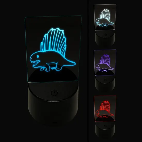 Wary Dimetrodon Dinosaur with Dorsal Sail Fin 3D Illusion LED Night Light Sign Nightstand Desk Lamp {1}