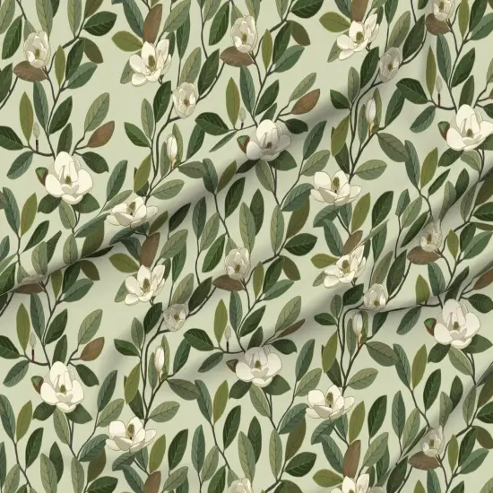 Various Fabrics by the Yard or Fat Quarter Magnolia Blooms Green White Flowers Botanical Floral Custom Printed Fabric by Spoonflower {6}