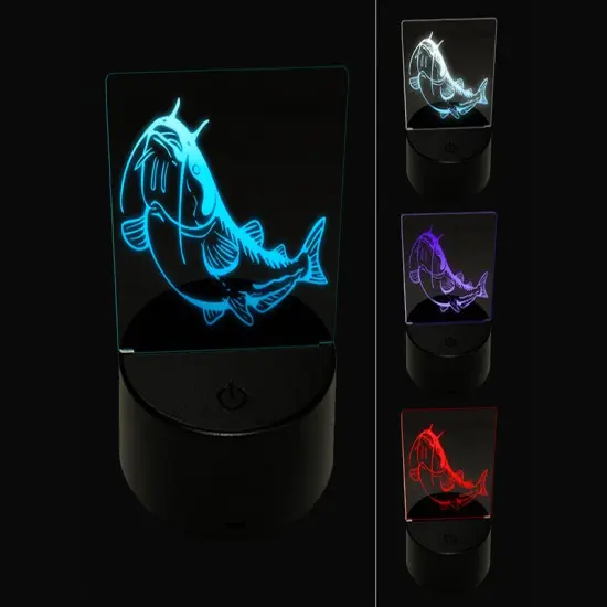Fat Catfish with Whiskers and Stripes 3D Illusion LED Night Light Sign Nightstand Desk Lamp {1}