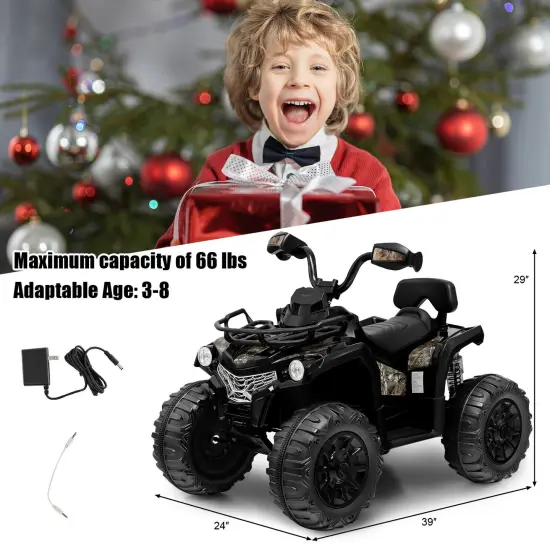 Kids Ride On Car Toy 4 Wheeler with MP3 and Headlights Ideal Gift for Birthdays or Christmas Black {2}