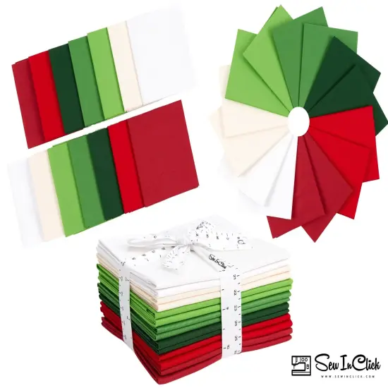 Christmas Fat Quarter Bundle -100% Cotton | Pure Solids | Xmasl Mix Christmas Colors | Quilting & Crafting Soft Fabric | Gift Set {2}