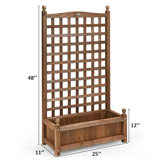 Solid Free Standing Wood Planter Box with Trellis for Garden {6}