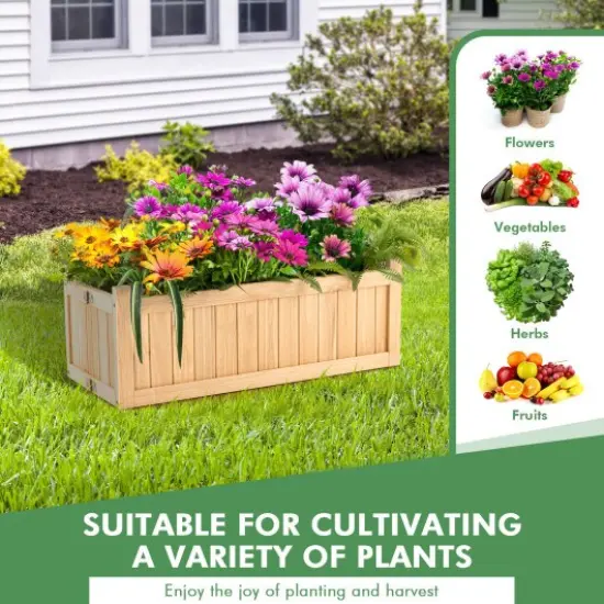 Folding Wooden Raised Garden Bed with Removable Bottom for Herbs Fruits Flowers {3}