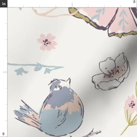 Various Fabrics by the Yard or Fat Quarter Garden Butterfly Songbird Pastel Pink Purple Botanical Whimsical Soft Pastels Floral Custom Printed Fabric by Spoonflower {4}