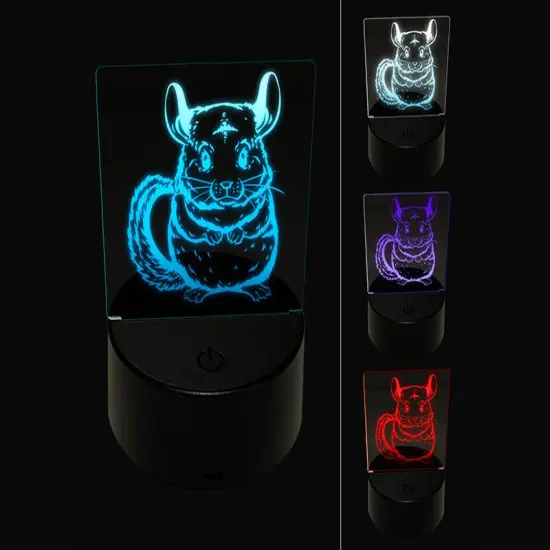 Huggable and Fluffy Chinchilla 3D Illusion LED Night Light Sign Nightstand Desk Lamp {1}