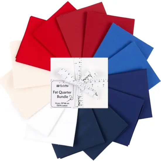 Fat Quarter Bundle -100% Cotton | Pure Solids | Patriotic USA Flag colors | Red Blue Whitel Mix Colors | Quilting & Crafting Soft Fabric {6}