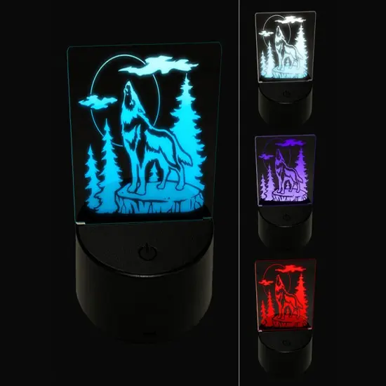 Wild Wolf Howling At the Moon in Forest 3D Illusion LED Night Light Sign Nightstand Desk Lamp {1}