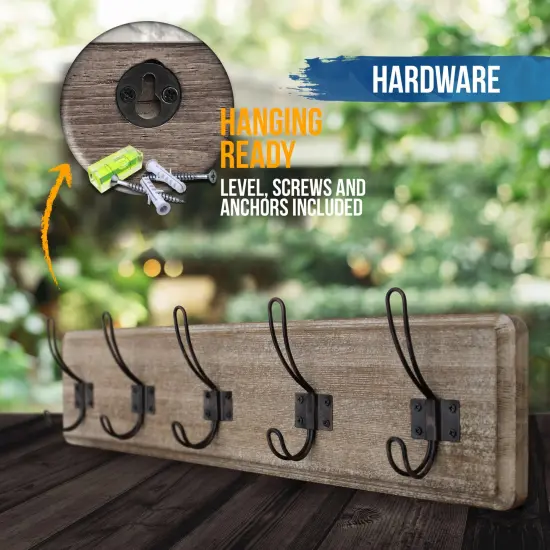 HBCY Creations Rustic Coat Rack with Hooks -Wall Mount Coat Rack - Solid Pine Wood Entryway Hanger - Farmhouse Coat Rack for Kitchen, Bedroom {2}