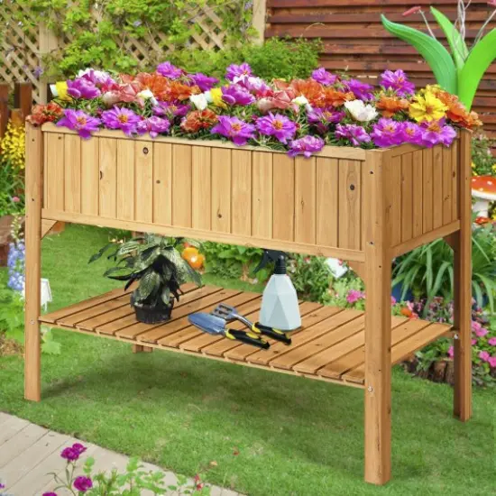 Wooden Elevated Planter Box Shelf Suitable for Garden Use {2}