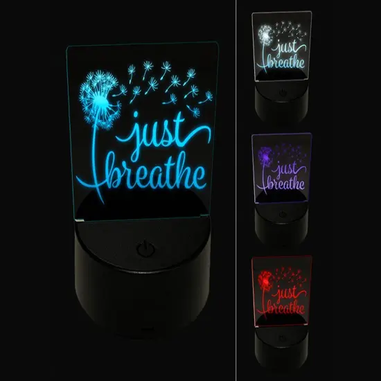 Inspirational Dandelion Just Breathe 3D Illusion LED Night Light Sign Nightstand Desk Lamp {1}
