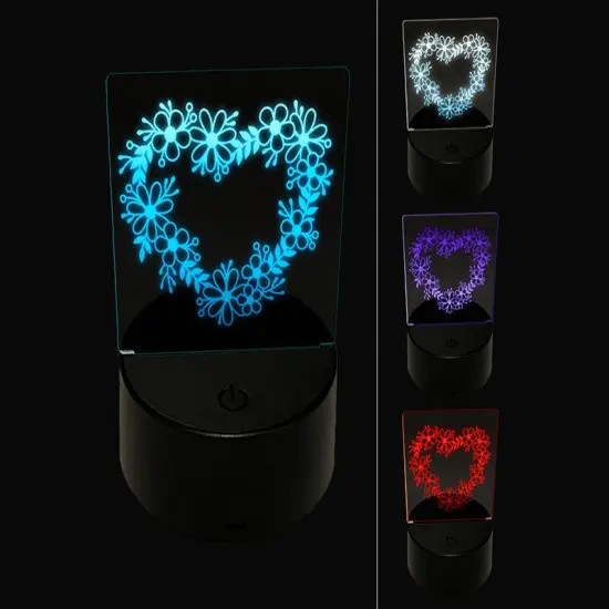 Flower Heart Wreath 3D Illusion LED Night Light Sign Nightstand Desk Lamp {1}
