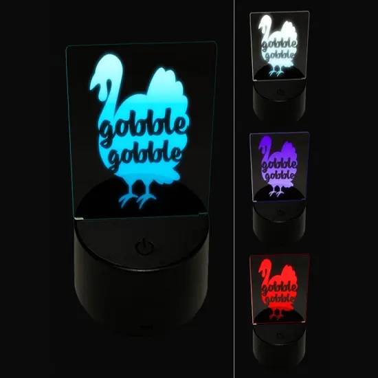Thanksgiving Turkey Silhouette Gobble Gobble 3D Illusion LED Night Light Sign Nightstand Desk Lamp {1}
