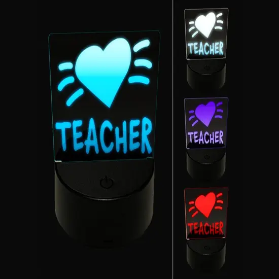 Teacher Love Heart 3D Illusion LED Night Light Sign Nightstand Desk Lamp {1}