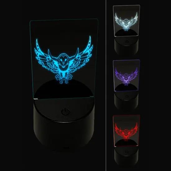 Majestic Barn Owl Flying 3D Illusion LED Night Light Sign Nightstand Desk Lamp {1}