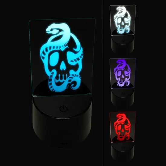 Sinister Skull with Snake Serpent 3D Illusion LED Night Light Sign Nightstand Desk Lamp {1}