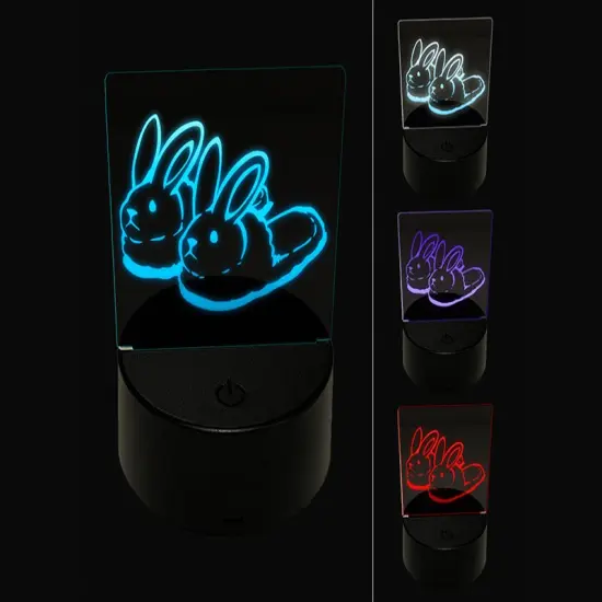 Cute and Fluffy Bunny Slippers 3D Illusion LED Night Light Sign Nightstand Desk Lamp {1}