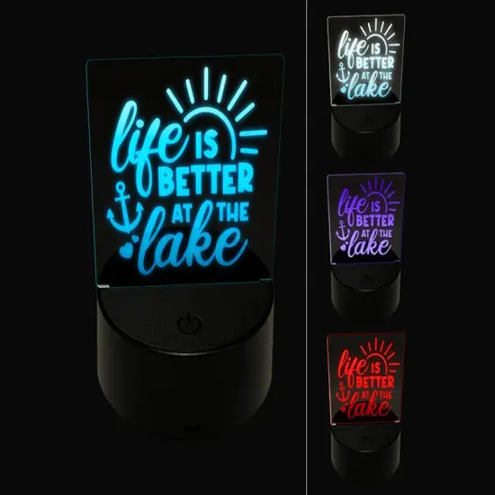 Life is Better at the Lake 3D Illusion LED Night Light Sign Nightstand Desk Lamp {1}