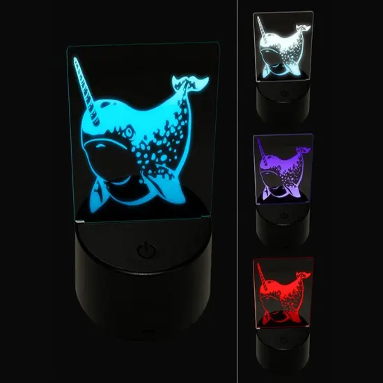 Spotted Narwhal Unicorn of the Sea 3D Illusion LED Night Light Sign Nightstand Desk Lamp {1}