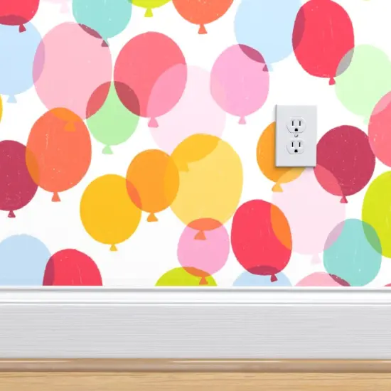 Peel & Stick Wallpaper 2FT Wide Bright Balloons Birthday Party Colorful Happy Orange Red Pink Custom Removable Wallpaper by Spoonflower {4}