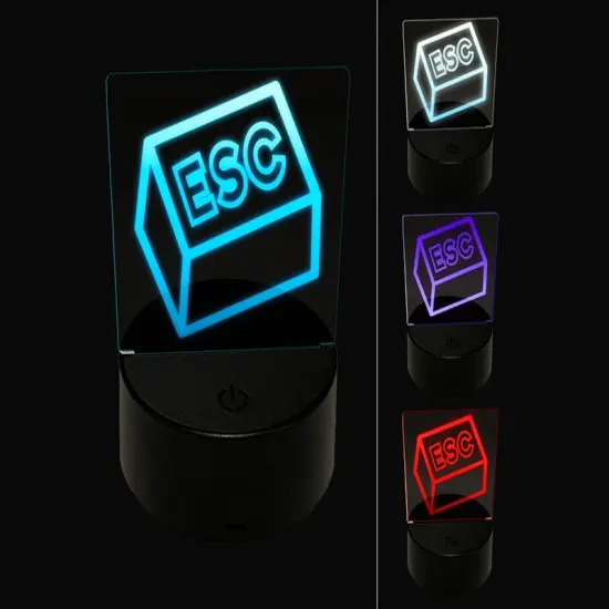 Escape Button Computer Keyboard Funny 3D Illusion LED Night Light Sign Nightstand Desk Lamp {1}