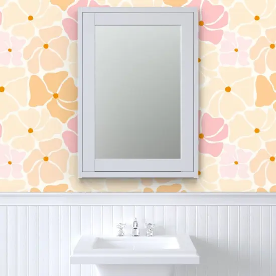 Pre-Pasted Wallpaper 2FT Wide Retro Floral Pink Yellow Orange Pastel Flowers Custom Pre-pasted Wallpaper by Spoonflower {6}