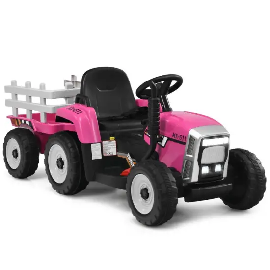 Iron Ride-On Tractor with Trailer, Music and Safety for Kids Pink {8}