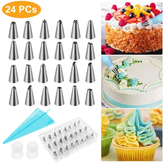 Eggracks by Global Phoenix 24Pcs Cake Decorating Supplies kit Stainless Steel DIY Baking Supplies Icing Tips {1}