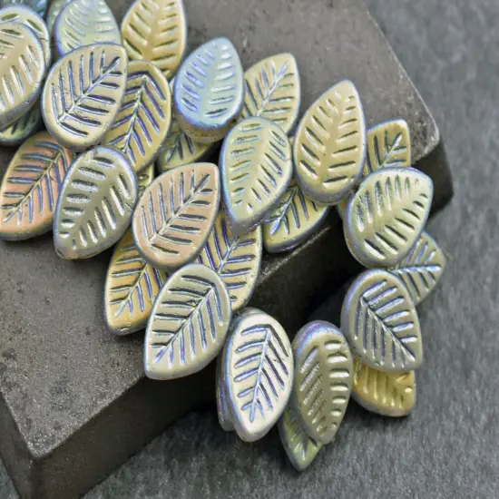 *15* 16x12mm Gold Washed Matte Crystal AB Top Drilled Dogwood Leaf Beads {3}