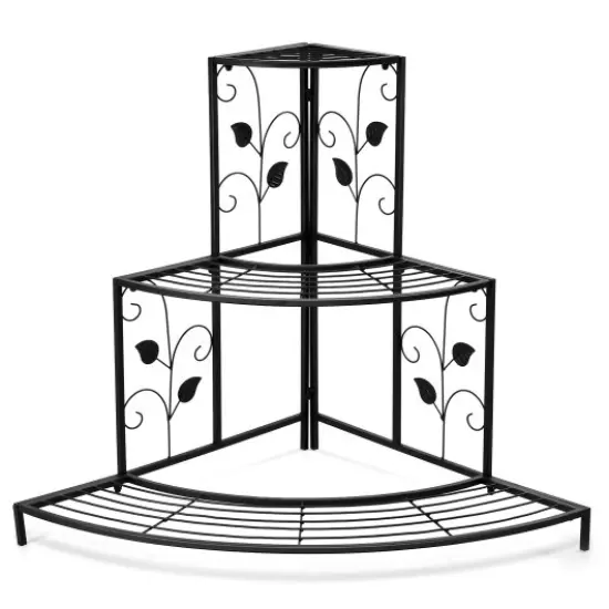 3 Tier Floral Corner Metal Plant Pot Rack {1}