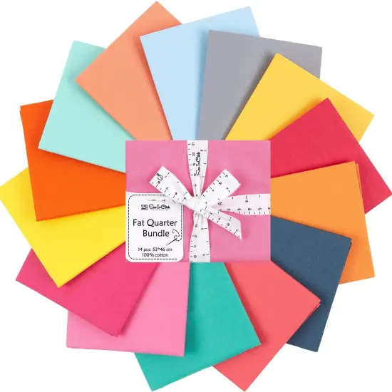 Fat Quarter Bundle -100% Cotton | Pure Solids | Retro Bright l Mix - 14 Colors | Quilting & Crafting Soft Fabric | Special Gift {4}