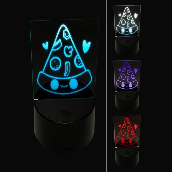 Deliciously Kawaii Chibi Pizza Slice 3D Illusion LED Night Light Sign Nightstand Desk Lamp {1}