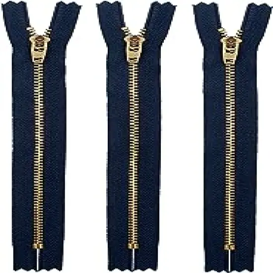YKK 3" YKK Jeans Brass Zipper #4.5- Navy (3 Zippers) Made in USA {1}