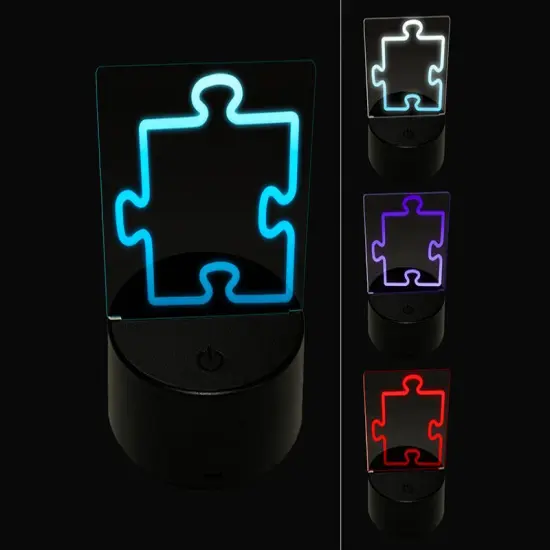 Puzzle Piece Outline 3D Illusion LED Night Light Sign Nightstand Desk Lamp {1}